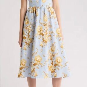 Reformation Light Blue and Gold Floral Midi Dress